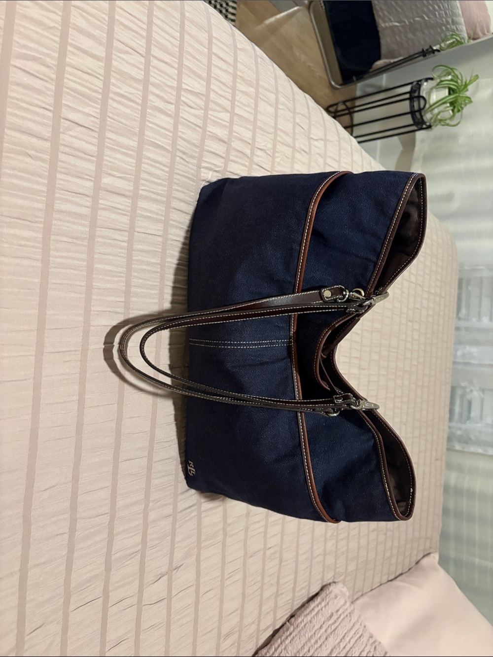Navy Canvas Messenger Bag with Brown Trim - Sleek Everyday Carry